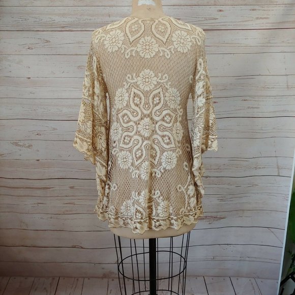 ❤️SOLD❤️Vintage 70s Womens Lace V Neck Bell Sleeve Tunic C - Picture 4 of 6
